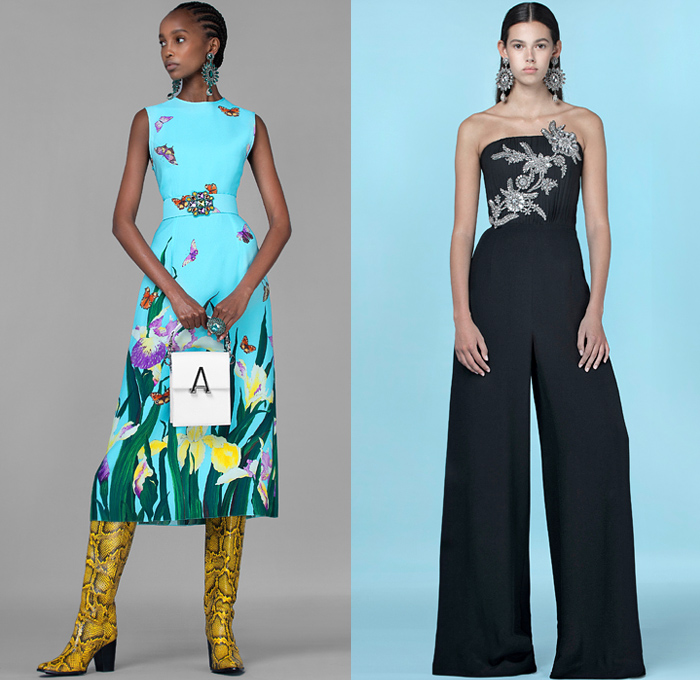 Andrew Gn 2021 Spring Summer Womens Lookbook Presentation - May There Be Light - Flowers Floral Daffodil Plants Butterflies Accordion Pleats Strapless Pads Poufy Shoulders Puff Sleeves Mockneck Blouse Cape Pellegrina Damsel Prairie Dress Puritan Collar Lace Eyelets Tweed Bedazzled Gems Jewels Crystals Beads Embroidery Gown Cutout Denim Jeans Jacket Blazer Coat Broche Sheer Tulle Knit Fringes Wide Leg Palazzo Pants Cutoffs Shorts Scarf Snakeskin Leather Boots Handbag