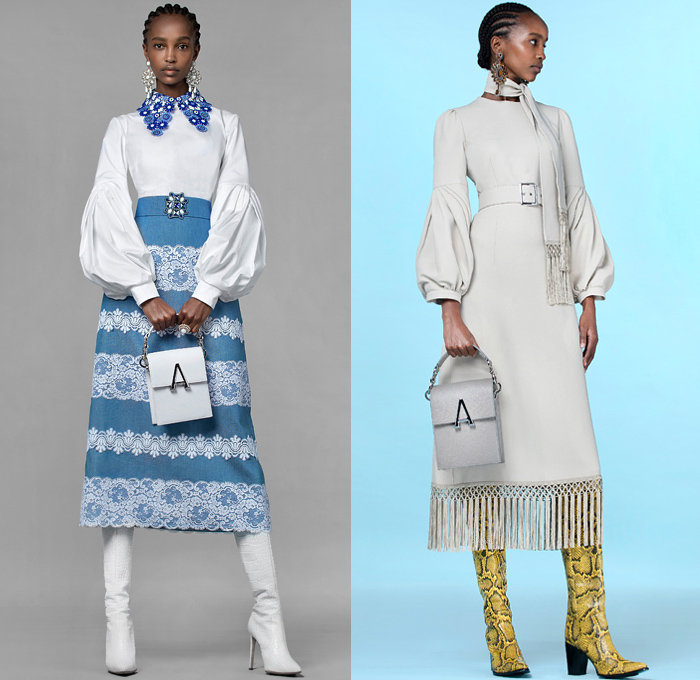 Andrew Gn 2021 Spring Summer Womens Lookbook Presentation - May There Be Light - Flowers Floral Daffodil Plants Butterflies Accordion Pleats Strapless Pads Poufy Shoulders Puff Sleeves Mockneck Blouse Cape Pellegrina Damsel Prairie Dress Puritan Collar Lace Eyelets Tweed Bedazzled Gems Jewels Crystals Beads Embroidery Gown Cutout Denim Jeans Jacket Blazer Coat Broche Sheer Tulle Knit Fringes Wide Leg Palazzo Pants Cutoffs Shorts Scarf Snakeskin Leather Boots Handbag