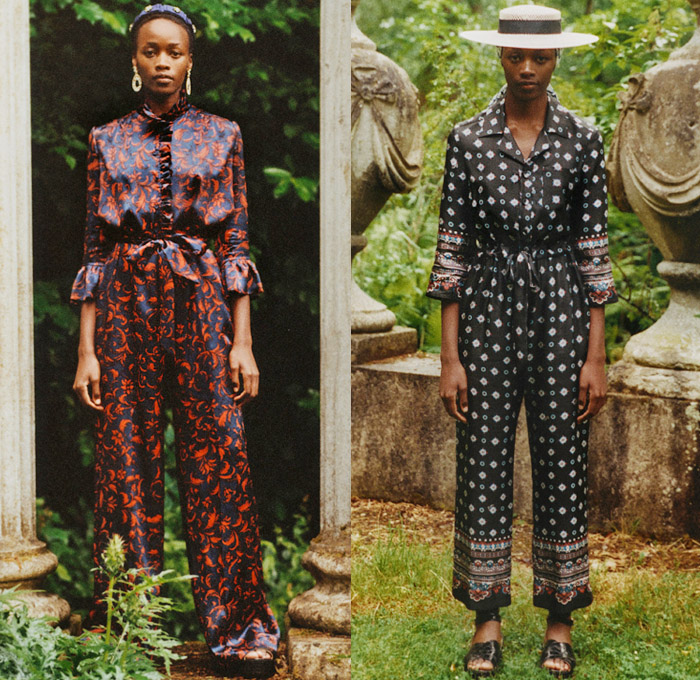 Erdem Moralıoğlu 2021 Resort Cruise Pre-Spring Womens Lookbook Presentation - Bucket Hat Veil Pantsuit Blazer Jacquard Brocade Bows Ribbons Loungewear Ruffles Ornaments Decorative Art Paisley Flowers Floral Leaves Foliage Damsel Prairie Babydoll Dress Cape Gown Opera Gloves Shorts Butterfly Poufy Shoulders Leg O'Mutton Lanyard Pouch Furisode Draped Sleeves Skirt Sheer Tulle Bedazzled Crystals Embroidery Clutch Handbag