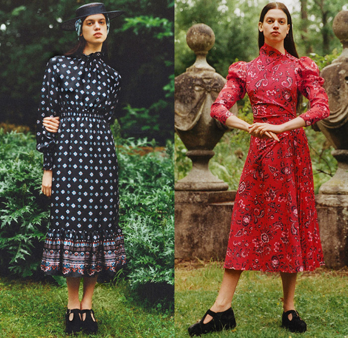 Erdem Moralıoğlu 2021 Resort Cruise Pre-Spring Womens Lookbook Presentation - Bucket Hat Veil Pantsuit Blazer Jacquard Brocade Bows Ribbons Loungewear Ruffles Ornaments Decorative Art Paisley Flowers Floral Leaves Foliage Damsel Prairie Babydoll Dress Cape Gown Opera Gloves Shorts Butterfly Poufy Shoulders Leg O'Mutton Lanyard Pouch Furisode Draped Sleeves Skirt Sheer Tulle Bedazzled Crystals Embroidery Clutch Handbag