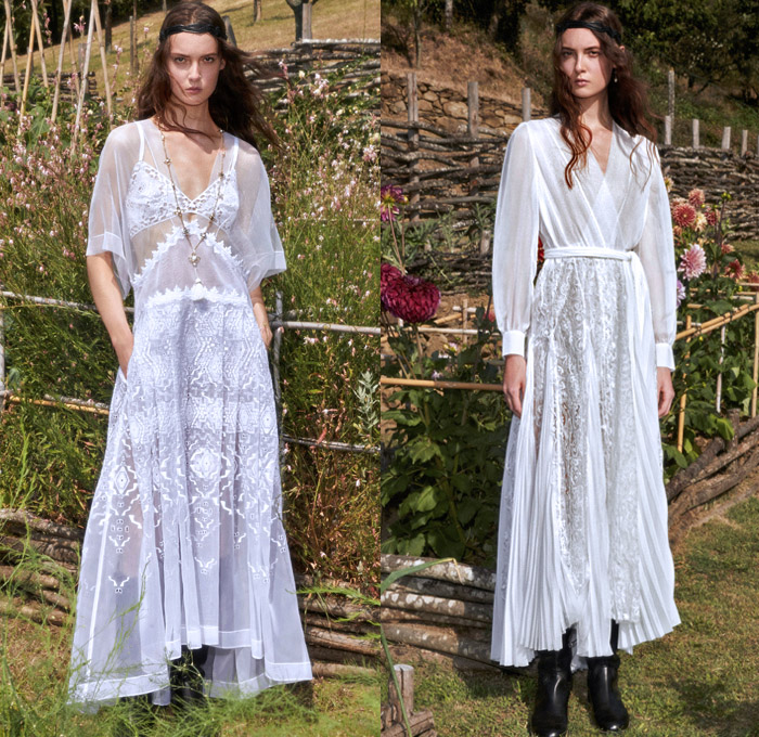 Ermanno Scervino 2021 Resort Cruise Pre-Spring Womens Lookbook Presentation - Tuscany Villa Botanical Garden Bohemian Boho Chic Sheer Tulle Chiffon Mesh Chantilly Lace Intarsia Needlework Eyelets Embroidery Tribal Decorative Art Long Sleeve Blouse Stripes Brocade Jacquard Blazer Pantsuit Shirtdress Strapless Prairie Dress Denim Jeans Cutoffs Shorts Head Scarf Chain Tiger Stripes Coat Basket Handbag Gladiators Boots Bedazzled Jewels Gems Crystals Sequins Studs Lanyard Purse