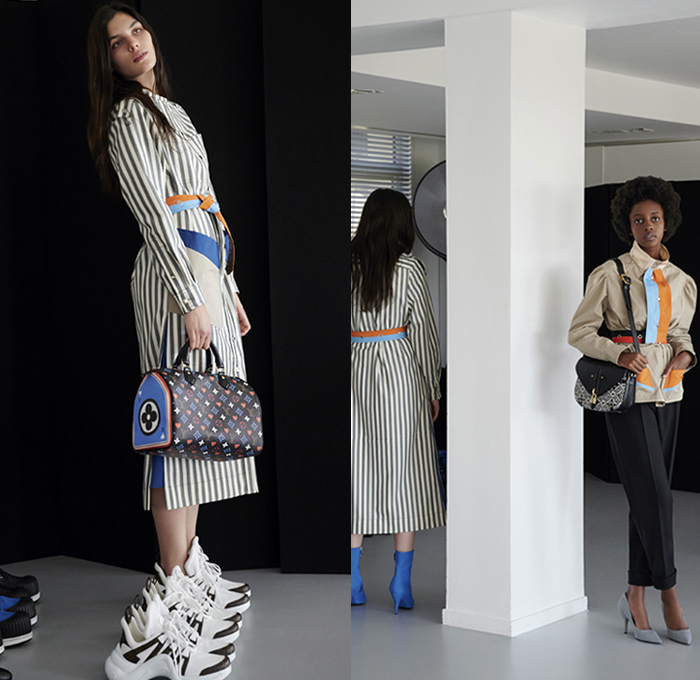 Louis Vuitton 2021 Resort Cruise Pre-Spring Womens Lookbook Presentation - Playing Cards Clubs Hearts Diamonds Spades Nipped Waist Blazer Elongated Collar Ruffles Space Stars Planets Blouse Draped Sleeves Parka Coat Split Panel Quilted Capelet Shawl Pellegrina Dress Leggings Tights Jogger Sweatpants Stripes Cargo Utility Pockets Shirtdress Archlight Sneakers Trainers Heart Dice Handbag Doctor Bag Clutch Purse Mud Boots