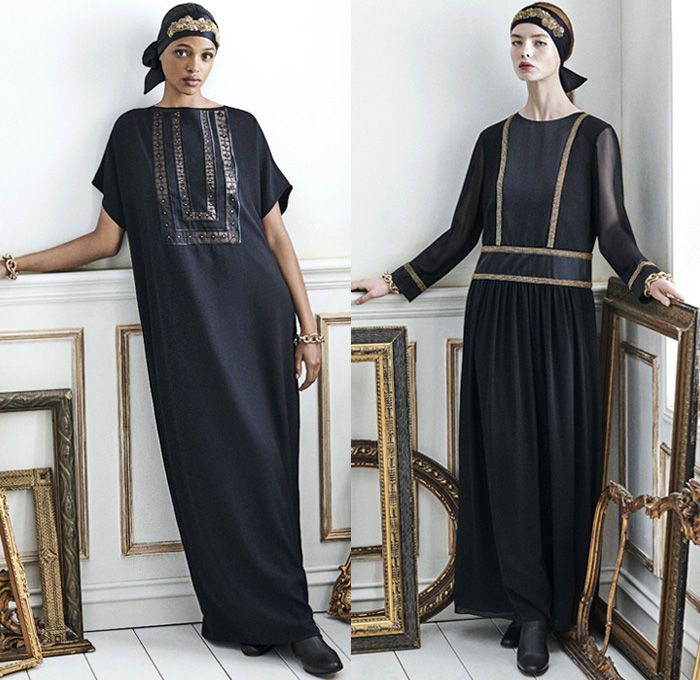 Max Mara 2021 Resort Cruise Pre-Spring Womens Lookbook Presentation - Russian Aristocracy Pantsuit Blazer Bedazzled Studs Embroidery Braid Headband Flowers Floral Ornaments Decorative Art Jacquard Brocade Teddy Bear Fur Coat Tabard Strapless Gown Trompe L'oeil Leaves Foliage Column Maxi Dress Chain Sheer Long Sleeve Blouse Knit Weave Cardigan Sweater Accordion Pleats Skirt Snap Buttons Tearaway Tuxedo Stripe Wide Leg Palazzo Pants Boots Loafers Handbag