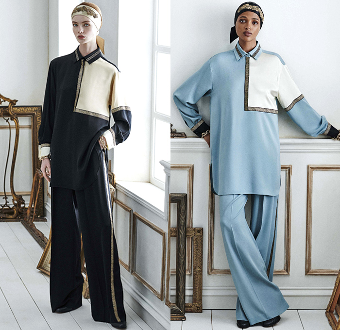 Max Mara 2021 Resort Cruise Pre-Spring Womens Lookbook Presentation - Russian Aristocracy Pantsuit Blazer Bedazzled Studs Embroidery Braid Headband Flowers Floral Ornaments Decorative Art Jacquard Brocade Teddy Bear Fur Coat Tabard Strapless Gown Trompe L'oeil Leaves Foliage Column Maxi Dress Chain Sheer Long Sleeve Blouse Knit Weave Cardigan Sweater Accordion Pleats Skirt Snap Buttons Tearaway Tuxedo Stripe Wide Leg Palazzo Pants Boots Loafers Handbag