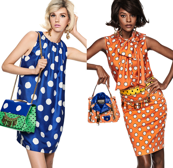 Moschino 2021 Resort Cruise Pre-Spring Womens Lookbook Presentation - Italian Flag Colors Smiley Face Embroidery Quilted Chain Logo Pendants Trench Coat Parka Crop Top Midriff Bomber Jacket Blazer Polka Dots Shirtdress Onesie Sweaterdress Jogger Sweats Roses Flowers Floral Teddy Bear Typography Lettering Poufy High Shoulders Scarf Strapless Bow Ribbon Miniskirt Wide Leg Pants Shorts Heels Handbag Micro Mini Purse Shirt Motorcycle Biker Bag
