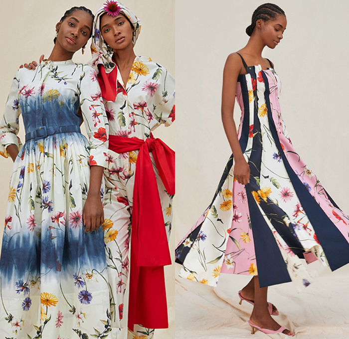 Oscar de la Renta 2021 Resort Cruise Pre-Spring Womens Lookbook Presentation - Crop Top Midriff Bandeau Tweed Fringes Frayed Rope Braid Medallions Coins Stripes Zigzag Citrus Primavera Strapless Moire Faille Maxi Dress Gown Italian Fil Coupé Painted Flowers Floral Leaves Mint Lemons Sculpted Rosette Rose Trompe L'oeil Cutout Eyelets Mesh Check Plaid Coat Patchwork Jumpsuit Draped Shorts Wide Leg Flare Palazzo Pants Knit Crochet Floppy Bucket Hat Sneakers