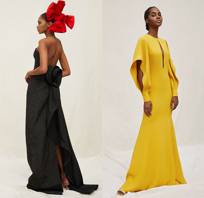 Oscar de la Renta 2021 Resort Cruise Pre-Spring Womens Lookbook Presentation - Crop Top Midriff Bandeau Tweed Fringes Frayed Rope Braid Medallions Coins Stripes Zigzag Citrus Primavera Strapless Moire Faille Maxi Dress Gown Italian Fil Coupé Painted Flowers Floral Leaves Mint Lemons Sculpted Rosette Rose Trompe L'oeil Cutout Eyelets Mesh Check Plaid Coat Patchwork Jumpsuit Draped Shorts Wide Leg Flare Palazzo Pants Knit Crochet Floppy Bucket Hat Sneakers