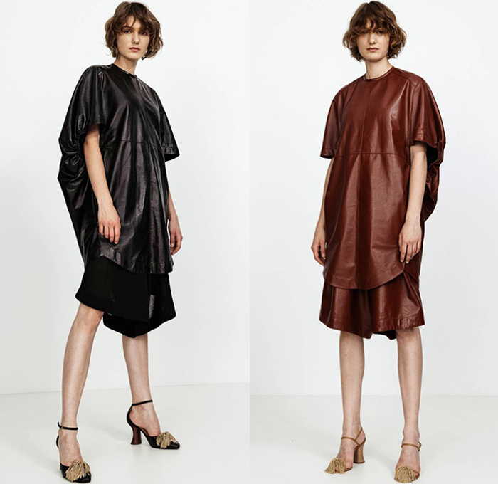 Petar Petrov 2021 Resort Cruise Pre-Spring Womens Lookbook Presentation - Scoop Sleeves Blouse Shirt Shirtdress Onesie Shorts Hanging Sleeve Slit Elongated Hem Maxi Dress Turtleneck Sleeveless Hidden Side Belt Enclosure Slouchy Pants Wrap Cap Sleeve Vest Tabard Ruffles Draped Quilted Pinstripe Blazer Capelet Pellegrina One Shoulder Blurred Floral Foliage Plant Print Sheer Fringes Heels