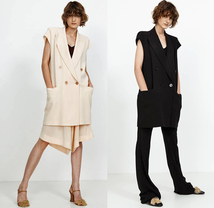 Petar Petrov 2021 Resort Cruise Pre-Spring Womens Lookbook Presentation - Scoop Sleeves Blouse Shirt Shirtdress Onesie Shorts Hanging Sleeve Slit Elongated Hem Maxi Dress Turtleneck Sleeveless Hidden Side Belt Enclosure Slouchy Pants Wrap Cap Sleeve Vest Tabard Ruffles Draped Quilted Pinstripe Blazer Capelet Pellegrina One Shoulder Blurred Floral Foliage Plant Print Sheer Fringes Heels