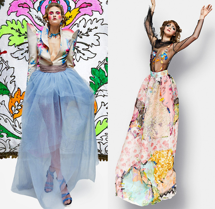 Ronald van der Kemp 2021 Spring Womens Lookbook Presentation - Haute Couture Avant Garde High Fashion - Ethical Dada Deadstock Upcycled Repurposed Post-Recycling Leftovers Corset Blouse Ruffles Houndstooth Wide Leg Bib Crop Top Midriff Gloves Chains Fringes Feathers Destroyed Denim Jeans Painted Loungewear Robe Patchwork Blazerdress Poufy Shoulders One Shoulder Metallic Dress Gown Sheer Tulle Tutu Tree Leopard Jacquard Draped PVC Vinyl Lace Embroidery Flowers Floral Mesh Boots 