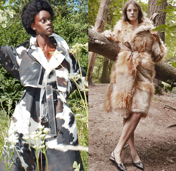 Stella McCartney 2021 Resort Cruise Pre-Spring Womens Lookbook Presentation - A to Z Manifesto Recycled Repurposed Upcycled Patchwork Denim Jeans Jacket Utility Pockets Marble Repurposed Lace Embroidery Maxi Dress Onesie Jumpsuit Coveralls All-in-One Swimwear Swimsuit Eyelets Knit Sweater Rainbow Landscape Ribbed Flowers Floral Gold Metallic Accordion Pleats Frayed Mesh Sheer Tulle Polka Dots Safari Animals Tiger Lion Shirtdress Cow Pattern Fur Trench Coat Flats