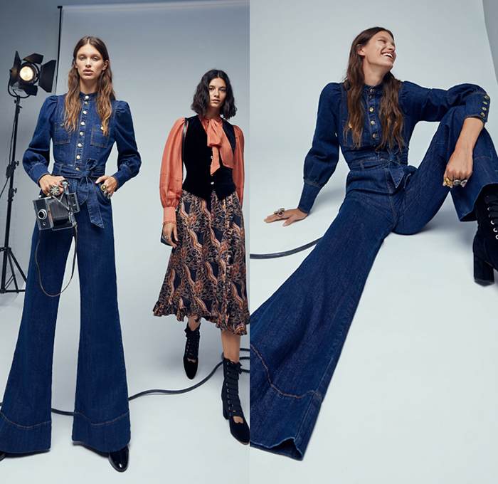 Temperley London 2021 Spring Summer Womens Lookbook Presentation - London Fashion Week Collections UK - Swinging Sixties 1960s Check Plaid Poncho Fedora Poufy Shoulders Blouse Ruffles Pantsuit Blazer Trench Coat Wide Leg Flare Denim Jeans Vest Crossbody Bag Lattice Graph Lace Embroidery Pussycat Bow Butterfly Wings Marble Resin Leopard Cheetah Bedazzled Sequins Sheer Tulle Chiffon Organza Flowers Floral Strapless Prairie Damsel Dress Halterneck Gown Boots Fedora