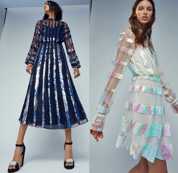 Temperley London 2021 Spring Summer Womens Lookbook Presentation - London Fashion Week Collections UK - Swinging Sixties 1960s Check Plaid Poncho Fedora Poufy Shoulders Blouse Ruffles Pantsuit Blazer Trench Coat Wide Leg Flare Denim Jeans Vest Crossbody Bag Lattice Graph Lace Embroidery Pussycat Bow Butterfly Wings Marble Resin Leopard Cheetah Bedazzled Sequins Sheer Tulle Chiffon Organza Flowers Floral Strapless Prairie Damsel Dress Halterneck Gown Boots Fedora