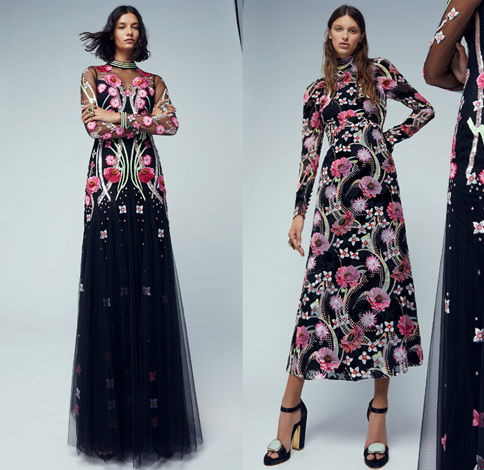 Temperley London 2021 Spring Summer Womens Lookbook Presentation - London Fashion Week Collections UK - Swinging Sixties 1960s Check Plaid Poncho Fedora Poufy Shoulders Blouse Ruffles Pantsuit Blazer Trench Coat Wide Leg Flare Denim Jeans Vest Crossbody Bag Lattice Graph Lace Embroidery Pussycat Bow Butterfly Wings Marble Resin Leopard Cheetah Bedazzled Sequins Sheer Tulle Chiffon Organza Flowers Floral Strapless Prairie Damsel Dress Halterneck Gown Boots Fedora