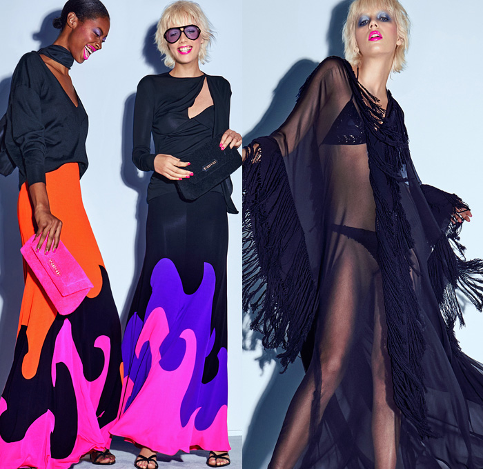 Tom Ford 2021 Spring Summer Womens Lookbook Presentation - New York Fashion Week NYFW - Long Sleeve Blouse Silk Satin Blazer Flowers Floral Zebra Animal Stripes Leopard Onesie Jumpsuit Coveralls Knit Crochet Bikini Maxi Dress Caftan Patchwork Colorblock Flames Sheer Tulle Fringes Tie-Dye Robe Wide Leg Flare Jogger Sweatpants Shorts Fishnet Stockings Sunglasses Crossbody Handbag