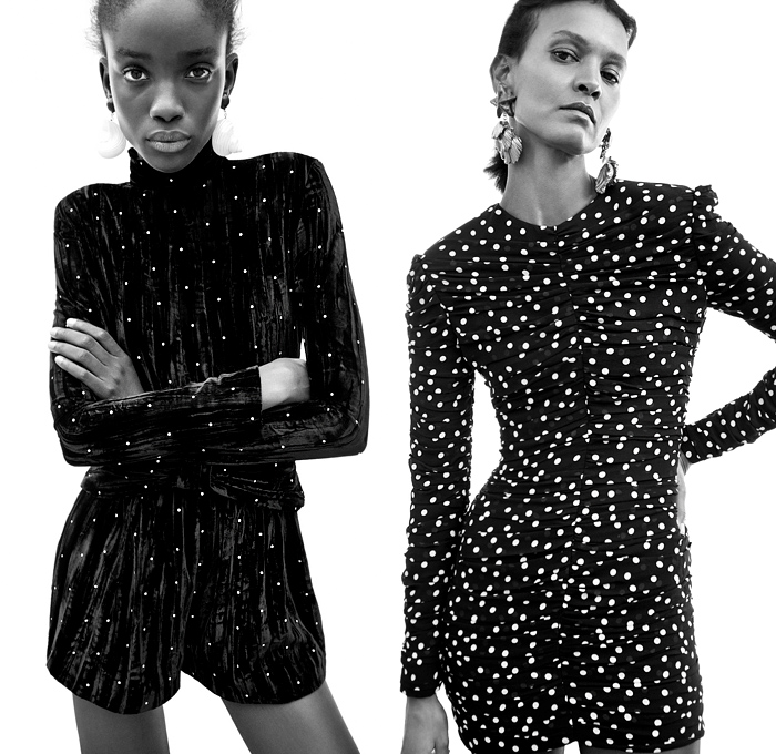 Saint Laurent 2021 Resort Cruise Pre-Spring Womens Lookbook Presentation - Anthony Vaccarello - Armor Collar Flowers Floral Bedazzled Sequins Paillettes Crystals Studs Lace Mesh Embroidery Turtleneck Ruffles Velvet Feathers Babydoll Strapless One Shoulder Dress Nightgown Lingerie Intimates Camisole Silk Satin Cinch Polka Dots Leopard Noodle Strap Pussycat Bow Blouse Knit Cardigan Fur Blazer Biker Jacket Trench Coat Tweed Pleats Cherries Mini Micro Shorts Hotpants Panties Denim Jeans Bag