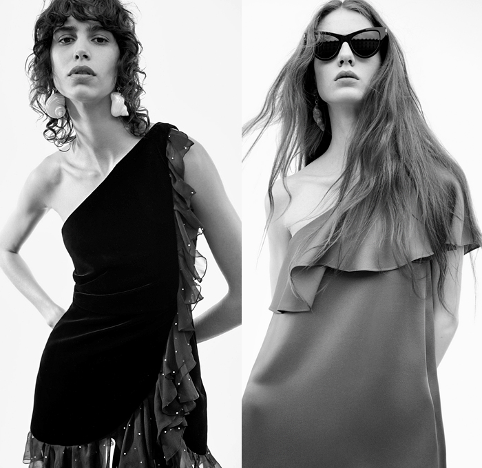 Saint Laurent 2021 Resort Cruise Pre-Spring Womens Lookbook Presentation - Anthony Vaccarello - Armor Collar Flowers Floral Bedazzled Sequins Paillettes Crystals Studs Lace Mesh Embroidery Turtleneck Ruffles Velvet Feathers Babydoll Strapless One Shoulder Dress Nightgown Lingerie Intimates Camisole Silk Satin Cinch Polka Dots Leopard Noodle Strap Pussycat Bow Blouse Knit Cardigan Fur Blazer Biker Jacket Trench Coat Tweed Pleats Cherries Mini Micro Shorts Hotpants Panties Denim Jeans Bag