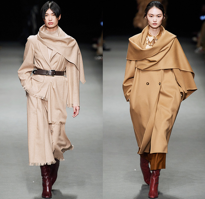 Alberta Ferretti 2022-2023 Fall Autumn Winter Womens Runway Looks - Milano Moda Donna Milan Fashion Week Italy - Noodle Strap Maxi Dress Gown One Shoulder Sheer Chiffon Ruffles Frills Tiered Bedazzled Sequins Paillettes Lace Embroidery Metallic Triangular Tiles Feathers Wings Pleats Velvet Pantsuit Fur Pussy Bow Knit Crochet Sweater Trench Coat Leather Hood Onesie Jumpsuit Coveralls Unitard Landscape Ocean Waves Shawl Skirt Silk Satin Flowers Floral Wide Leg Handbag Boots Gladiators