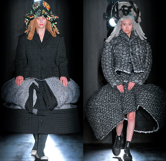 Comme des Garçons 2022-2023 Fall Autumn Winter Womens Runway Looks - Black Rose Animalier Zebra Stripes Deconstructed Roll Up Cylinders Sculpture Outerwear Coatdress Puff Ball Felt Wool Embossed Petal Hem Puff Sleeves Elongated Victorian Flowers Floral Decorative Art Ornaments Patchwork Tiered Strips Headpiece Sneakers