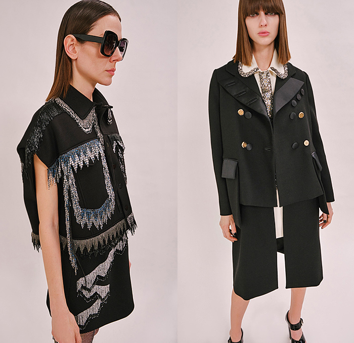 Dice Kayek 2022-2023 Fall Autumn Winter Womens Lookbook Presentation - Paris Fashion Week Femme PFW - Patchwork Houndstooth Bedazzled Adorned Embroidery Gemstones Jewels Crystals Beads Sequins Plates Knit Sweatshirt Hoodie Blouse Coat Pockets Onesie Shirtdress Alligator Crocodile Wide Sleeves Cap Sleeve Fringes Buttons Drawstring Capelet Poufy Shoulders Puff Sleeves Dress Voluminous Ruffles Jacketdress Peplum Sheer Ribbons Strapless Wide Leg Miniskirt Gloves