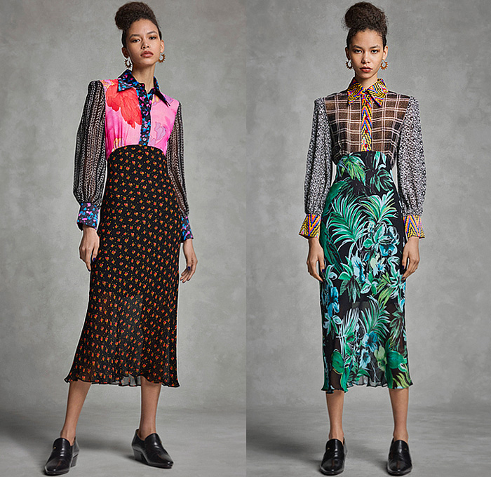 Duro Olowu 2022-2023 Fall Autumn Winter Womens Lookbook Presentation - London Fashion Week Collections UK – Outerwear Poncho Cloak Cape Coat Coatdress Stripes Leaves Foliage Fauna Fern Flowers Floral Colorblock Velvet Fur Shaggy Sheer Tulle Oversleeve Silk Satin Dress Cinch Drawstring Draped Patchwork Blouse Long Sleeve Check Grid Geometric Tribal Miniskirt Cropped Pants Wide Puff Sleeves Shirtdress Scarf Cone Pot Hat