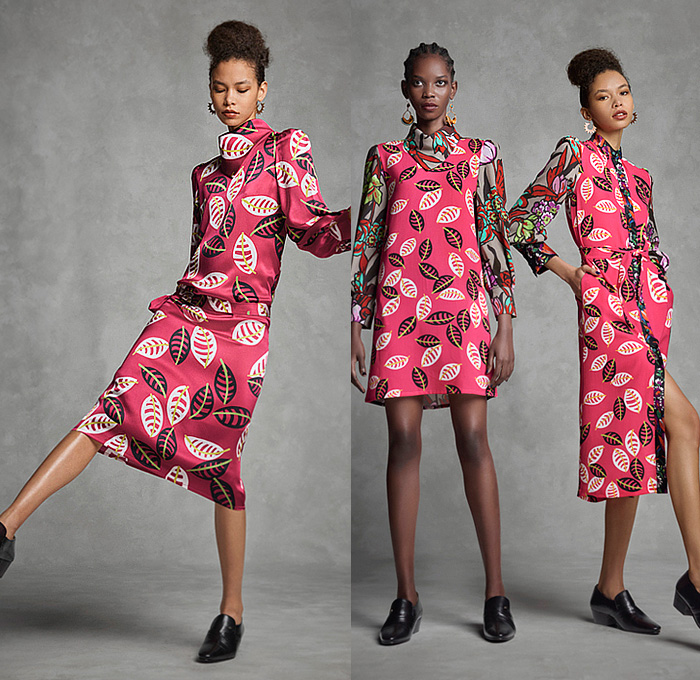 Duro Olowu 2022-2023 Fall Autumn Winter Womens Lookbook Presentation - London Fashion Week Collections UK – Outerwear Poncho Cloak Cape Coat Coatdress Stripes Leaves Foliage Fauna Fern Flowers Floral Colorblock Velvet Fur Shaggy Sheer Tulle Oversleeve Silk Satin Dress Cinch Drawstring Draped Patchwork Blouse Long Sleeve Check Grid Geometric Tribal Miniskirt Cropped Pants Wide Puff Sleeves Shirtdress Scarf Cone Pot Hat