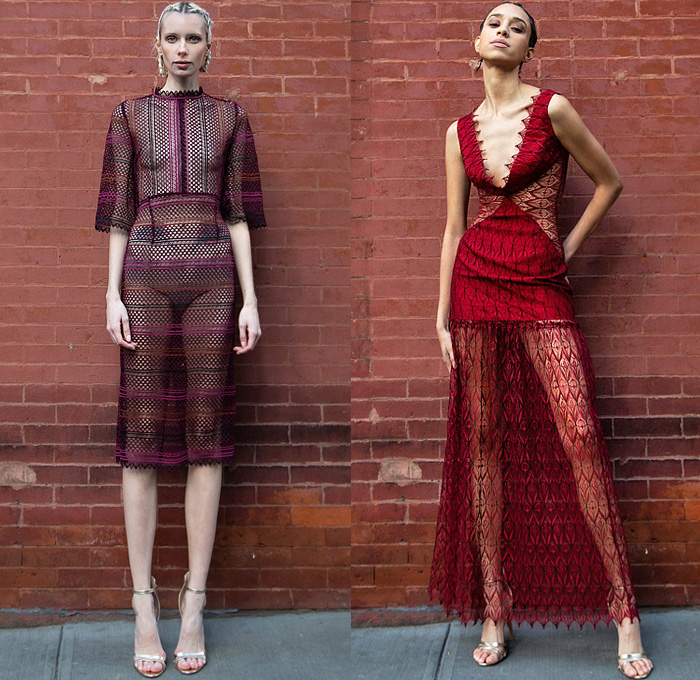 Frederick Anderson 2022 Pre-Fall Autumn Womens Lookbook Presentation - Mesh Lace Embroidery Blouse Flowers Floral Knit Crochet Weave Pompoms Crop Top Midriff Fringes Check Grid Lattice Coat Robe Jacket Blazer One Shoulder Sleeveless Low Neckline Wide Sleeves Silk Satin Onesie Jumpsuit Mini Dress Miniskirt Stripes Gown Shorts Denim Jeans Wide Leg Palazzo Pants Hat