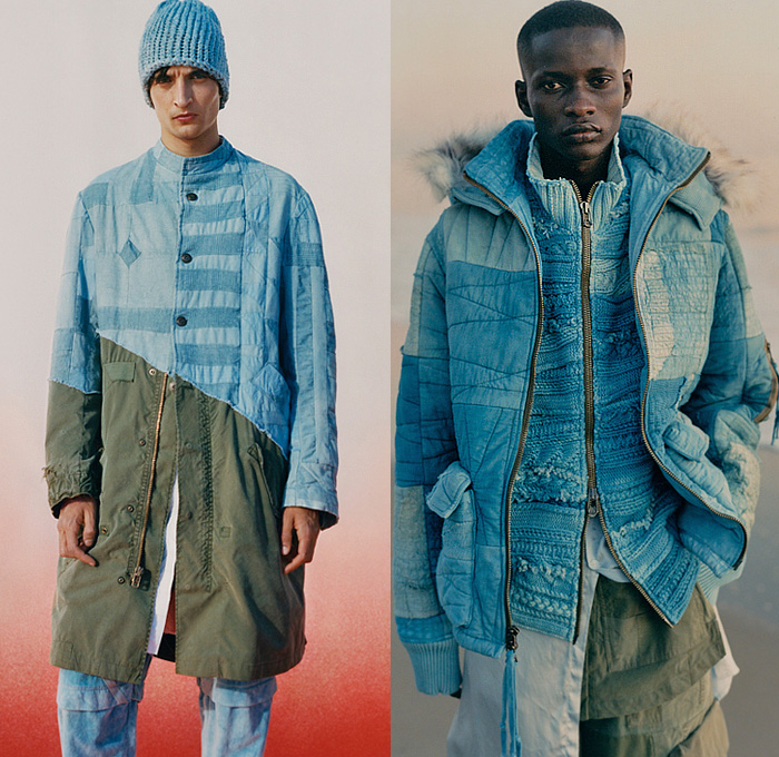 Greg Lauren 2022-2023 Fall Autumn Winter Mens Lookbook Presentation - New Formal Knit Cap Patchwork Rags Vintage Repurposed Upcycled Outerwear Fur Coat Parka Robe Poncho Quilted Puffer Cropped Pants Cargo Pants Utility Pockets Patches Flowers Floral Rose Leaves Petals Geometric Tux Tuxedo Jacket Wide Leg Hat Train Frayed Raw Hem Slip-Ons