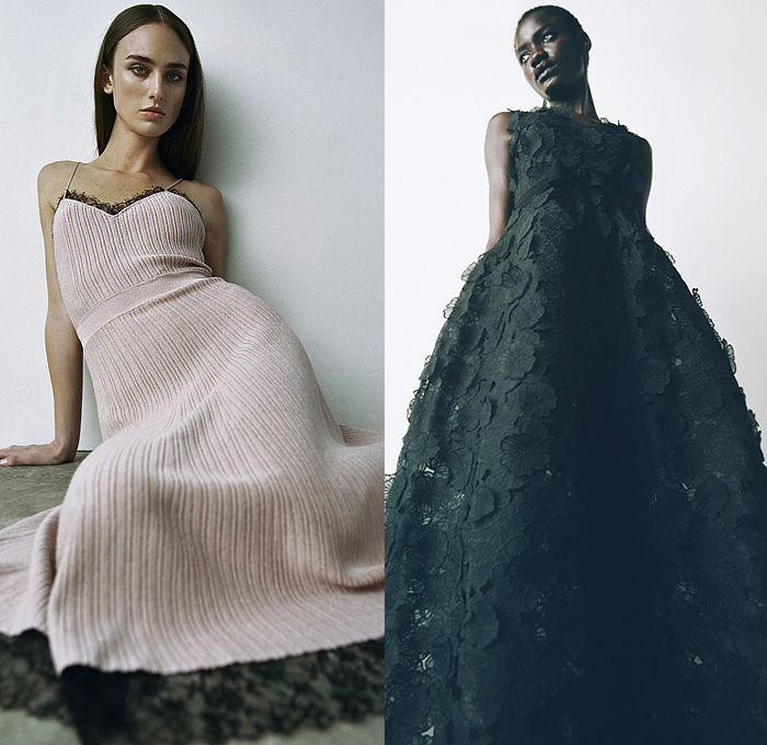 Jason Wu Collection 2022 Pre-Fall Autumn Womens Lookbook Presentation - Pellegrina Capelet Sculpture Ruffles Flower Bud Strapless Open Shoulders Dress Gown Eveningwear Puff Ball Sheer Tulle Lace Embroidery Patchwork Blurry Watercolor Smudges Tied Knot Tweed Fringes Blouse Crop Top Midriff Knit Ribbed Noodle Strap Trompe L'oeil Floral Tights Stockings Heels