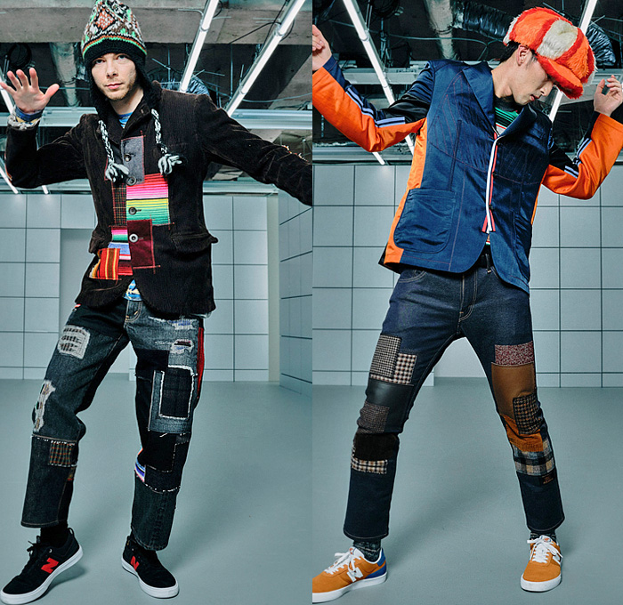 Junya Watanabe 2022-2023 Fall Autumn Winter Mens Lookbook Presentation - Virtual Insanity JayKay Jamiroquai Collaboration Big Hat  Mexican Serapes Native American Navajo Tribal Patchwork Blanket Pattern Oversized Trench Coat Parka Anorak Blazer Windbreaker Pockets Fur Stripes Houndstooth Corduroy Knit Cap Denim Jeans Sweater Bomber Varsity Jacket Plaid Check Flowers Floral Geometric Quilted Puffer Fringes Sneakers