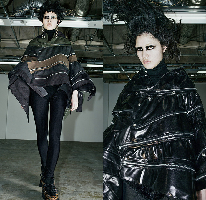 Junya Watanabe 2022-2023 Fall Autumn Winter Womens Runway Looks - Plight The Spiralling of Winter Ghosts - Gothic Punk Rock Black Knit Turtleneck Motorcycle Biker Moto Jacket Zippers Patchwork Belts Straps Leather Shirtdress A-Line Plaid Check Wide Sleeves Bell Hem Poodle Skirt Leggings Tights Coat Parka Velvet Capelet Pellegrina Poncho Parachute Dress Deconstructed Accordion Pleats Wrapped Tiered Geometric Suspenders Harness Braces Leopard Cheetah Denim Jeans Fur Boots Elevator Shoes