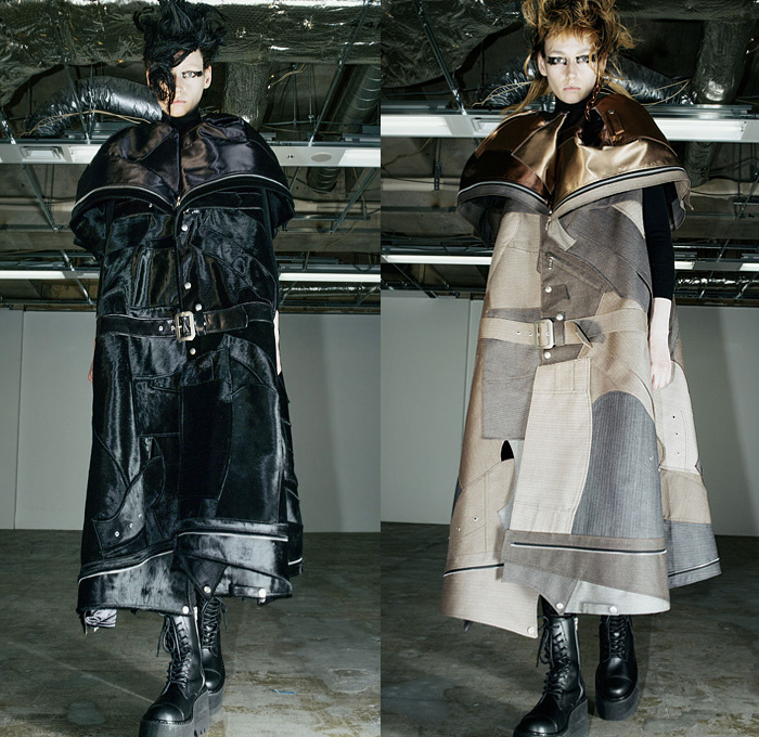 Junya Watanabe 2022-2023 Fall Autumn Winter Womens Runway Looks - Plight The Spiralling of Winter Ghosts - Gothic Punk Rock Black Knit Turtleneck Motorcycle Biker Moto Jacket Zippers Patchwork Belts Straps Leather Shirtdress A-Line Plaid Check Wide Sleeves Bell Hem Poodle Skirt Leggings Tights Coat Parka Velvet Capelet Pellegrina Poncho Parachute Dress Deconstructed Accordion Pleats Wrapped Tiered Geometric Suspenders Harness Braces Leopard Cheetah Denim Jeans Fur Boots Elevator Shoes