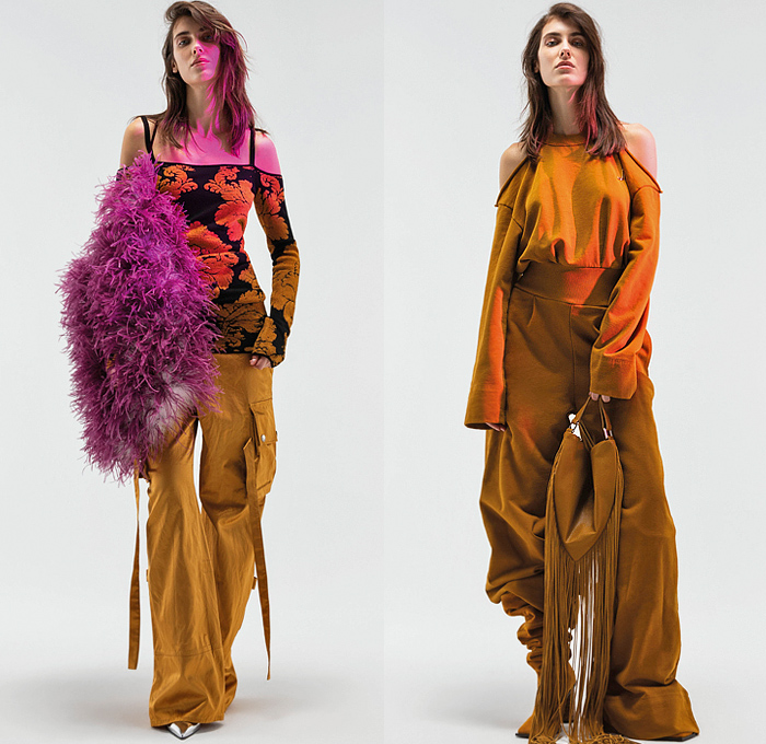 Just Cavalli 2022 Pre-Fall Autumn Womens Lookbook Presentation - Bohemian Paisley Metal Foil Motorcycle Biker Jacket Crop Top Midriff Studs Bedazzled Sequins Paint Denim Jeans Wide Leg Blouse Eagle Fringes Roses Flowers Floral Silk Satin Fur Cheetah Cargo Pants Coat Pantsuit Blazer Grunge Corduroy Big Buckle Brocade Cutout Feathers Party Dress Gown Ruffles Noodle Strap Cinch Pleats Leggings Tights Zebra Lace Strapless Knit Robe Snakeskin Boots