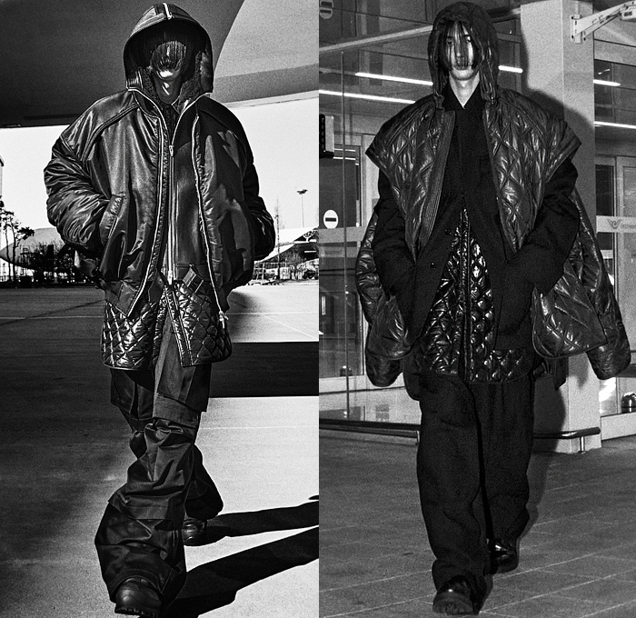 Juun.J 2022-2023 Fall Autumn Winter Mens Lookbook Presentation - Paris Fashion Week Mens Homme Automne Hiver - Jetsetter Hoodie Quilted Puffer Parka Coat Military Aviator Vest Oversized Detachable Zipper Panel Wide Leg Slouchy Baggy Cargo Pants Cargo Pockets Flap Pockets Utility Pockets Pockets Boots