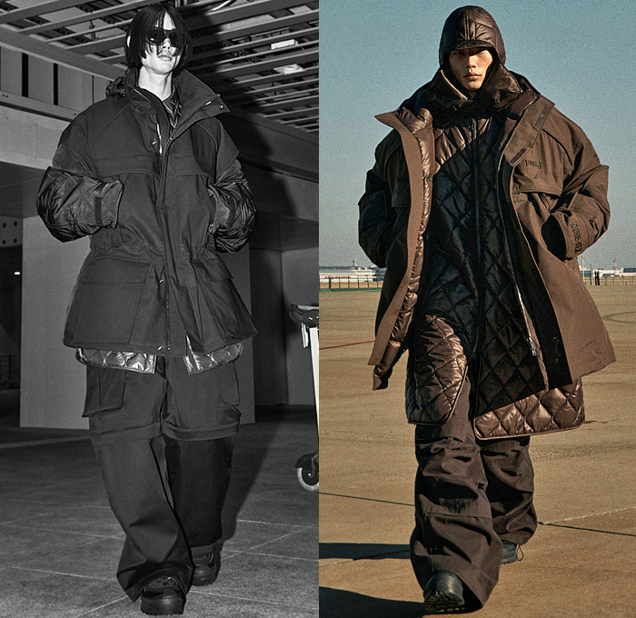 Juun.J 2022-2023 Fall Autumn Winter Mens Lookbook Presentation - Paris Fashion Week Mens Homme Automne Hiver - Jetsetter Hoodie Quilted Puffer Parka Coat Military Aviator Vest Oversized Detachable Zipper Panel Wide Leg Slouchy Baggy Cargo Pants Cargo Pockets Flap Pockets Utility Pockets Pockets Boots