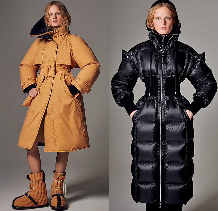 Moncler 2 1952 2022-2023 Fall Autumn Winter Womens Lookbook Presentation - Chunky Bubble Knit Sweater Jumper Wool Weave Tweed Stripes Sweaterdress Headwear Wool Cap Beanie Vest Gilet Outerwear Hoodie Parka Trench Coat Pockets Corset Wide Lapel Flowers Floral Metallic Jacquard Brocade Patchwork Embossed Shorts Wide Leg Loungewear Lanyard Mini Bag Pouch Handbag Purse Sport Socks Arm Warmers Platform Shoes Quilted Boots