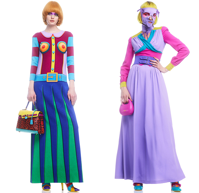 Moschino 2022 Pre-Fall Autumn Womens Lookbook Presentation - Colorblock Marching Band Drum Corps Military Blazer Coat Pantsuit Motorcycle Biker Jacket Poufy Shoulders Dress Shirtdress Shorts Miniskirt Accordion Pleats Stripes Corset Bustier Coins Cubes Prisms Zigzag Topography Swirls Sheer Tulle Halterneck Handbag Snakeskin Boots Opera Gloves Bowler's Hat Hobo Heart Bag Helmet Equestrian Mask