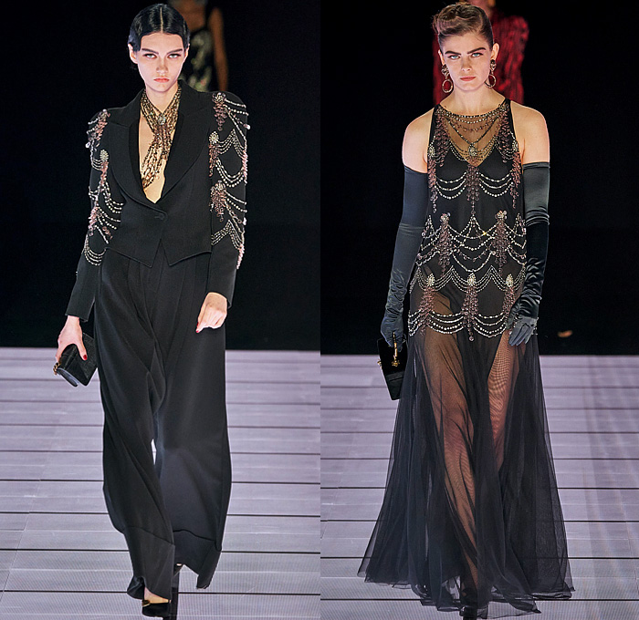 Moschino 2022-2023 Fall Autumn Winter Womens Runway Looks - Milan Fashion Week Italy - Victorian Furniture Dresser Grandfather Clock Frame Persian Rug Carpet Cage Vase Harp Utensils Silver Platter Door Drawer Faucet Handles Keys Keyhole Candlestick Chandelier Curtain Upholstery Sofa Shoji Screen Vines Strapless Gown Pencil Skirt Coat Velvet Jumpsuit Pantsuit Tiered Ruffles Ribbons Crystals Poufy Shoulders Wide Leg Bralette Bicycle Shorts Cape Fringes Flowers Floral Handbag Heels Boots