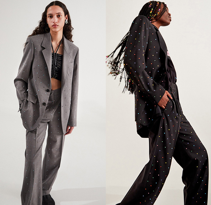 MSGM 2022 Pre-Fall Autumn Womens Lookbook Presentation - Il Rumore Del Tempo 1990s Nineties Grunge Knit Turtleneck Sweater Houndstooth Flowers Floral Watercolor Fur Crop Top Midriff Halterneck Tweed Blazer Jacket Pantsuit Studs Crystals Stripes Blouse Shirt Corduroy Coat Cutout Pleats Wrapped Dress Ruffles Mushrooms Quilted Puffer Hoodie Sweatshirt Fleece Denim Jeans Culottes Wide Leg Butterflies Midi Skirt Cargo Pants Leggings Tights Boots Trapezoid Handbag 