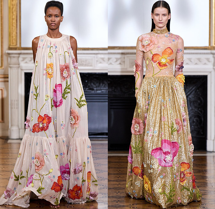 Rahul Mishra 2022-2023 Fall Autumn Winter Womens Runway Catwalk Looks - Haute Couture High Fashion - The Tree of Life - 3D Embroidery Baobab Tree Dress Gown Leaves Foliage Poppies Flowers Floral Bedazzled Sequins Golden Thread Kundan Beads Cords Cumulus Clouds Bustier Navbhumi Halterneck Branches Stockings Swirls Leg O'Mutton Sleeves Leotard Onesie Scales Tiered Sheer Tulle Poufy Shoulders Bralette Wide Leg Crop Top Balaclava Blazerdress House Animals Cutout Noodle Strap Heels