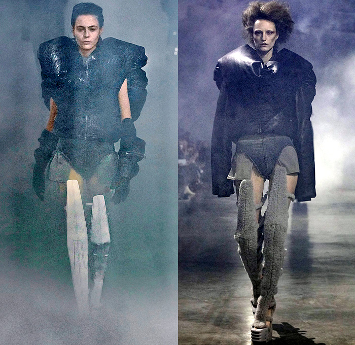 Rick Owens 2022-2023 Fall Autumn Winter Womens Runway Catwalk Looks - Paris Fashion Week Femme PFW - Strobe Mantle Tunic Cowl Hood Quilted Puffer Pillow Vest Tabard Snakeskin Python Pirarucu Fish Velvet Shearling Fur Sharp Frankenstein Shoulders Theda Bara Coat Parka Retroflective Destroyed Destructed Denim Jeans Shorts Cutoffs Full Skirt Bodycon Wrap Dress Gown Elongated Hem Frayed Fringes Knit Sweater Strapless Draped Bedazzled Sequins Cape Tied Metal Cap Toe Boots Gloves