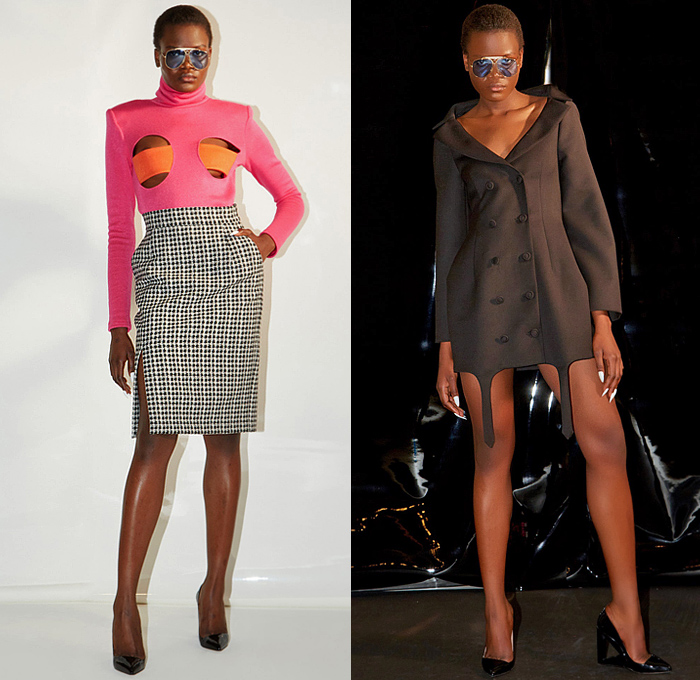 Sara Battaglia 2022-2023 Fall Autumn Winter Womens Lookbook Presentation – Turtleneck Sweater Cutout Houndstooth Quilted Puffer Coat Parka Coatdress Girdle Bell Wide Bloated Puff Sleeves Cinch Crop Top Midriff Miniskirt Feathers Party Cocktail Dress Poncho Cloak Robe Hanging Sleeve Embroidery Glitter Blazer Jacket Hoodie Sweatshirt Logo Typography Pellegrina Capelet Plaid Check Wide Leg Palazzo Pants Accordion Pleats Pantsuit Thigh High Boots Handbag Triangular Bag