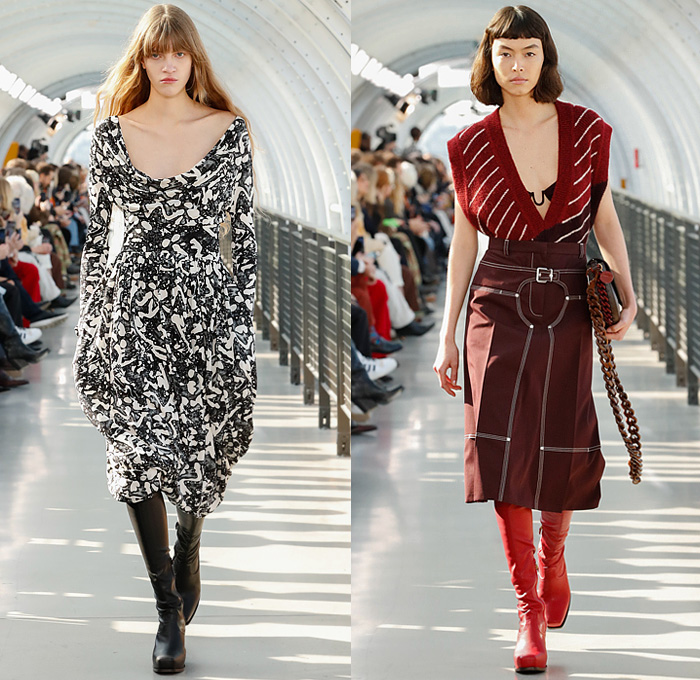 Stella McCartney 2022-2023 Fall Autumn Winter Womens Runway Looks - Paris Fashion Week Femme PFW - Frank Stella Gunmetal Fringes Colorblock Knit Vest Sweater Halterneck Noodle Strap Bralette Cutout Pleats Balloon Skirt Velvet Twist Tied Loungewear Cargo Pants Pockets Ruffles Capelet Art Abstract Dress Blazer Stripes V Series Onesie Jumpsuit Coveralls Midi Skirt Flocked Denim Jeans Pantsuit Coat Fur Shearling Oversized Frayme Bag Chain Cowboy Boots