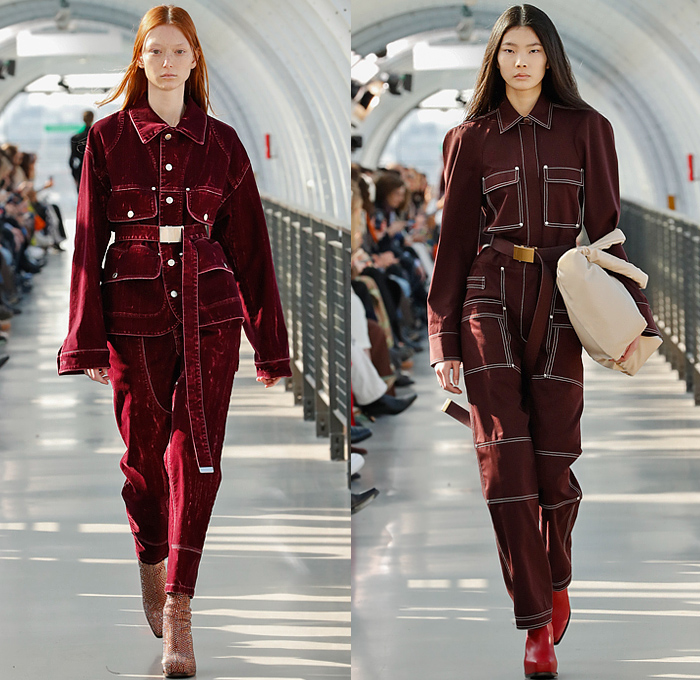 Stella McCartney 2022-2023 Fall Autumn Winter Womens Runway Looks - Paris Fashion Week Femme PFW - Frank Stella Gunmetal Fringes Colorblock Knit Vest Sweater Halterneck Noodle Strap Bralette Cutout Pleats Balloon Skirt Velvet Twist Tied Loungewear Cargo Pants Pockets Ruffles Capelet Art Abstract Dress Blazer Stripes V Series Onesie Jumpsuit Coveralls Midi Skirt Flocked Denim Jeans Pantsuit Coat Fur Shearling Oversized Frayme Bag Chain Cowboy Boots