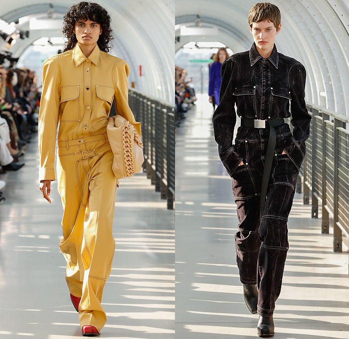 Stella McCartney 2022-2023 Fall Autumn Winter Womens Runway Looks - Paris Fashion Week Femme PFW - Frank Stella Gunmetal Fringes Colorblock Knit Vest Sweater Halterneck Noodle Strap Bralette Cutout Pleats Balloon Skirt Velvet Twist Tied Loungewear Cargo Pants Pockets Ruffles Capelet Art Abstract Dress Blazer Stripes V Series Onesie Jumpsuit Coveralls Midi Skirt Flocked Denim Jeans Pantsuit Coat Fur Shearling Oversized Frayme Bag Chain Cowboy Boots