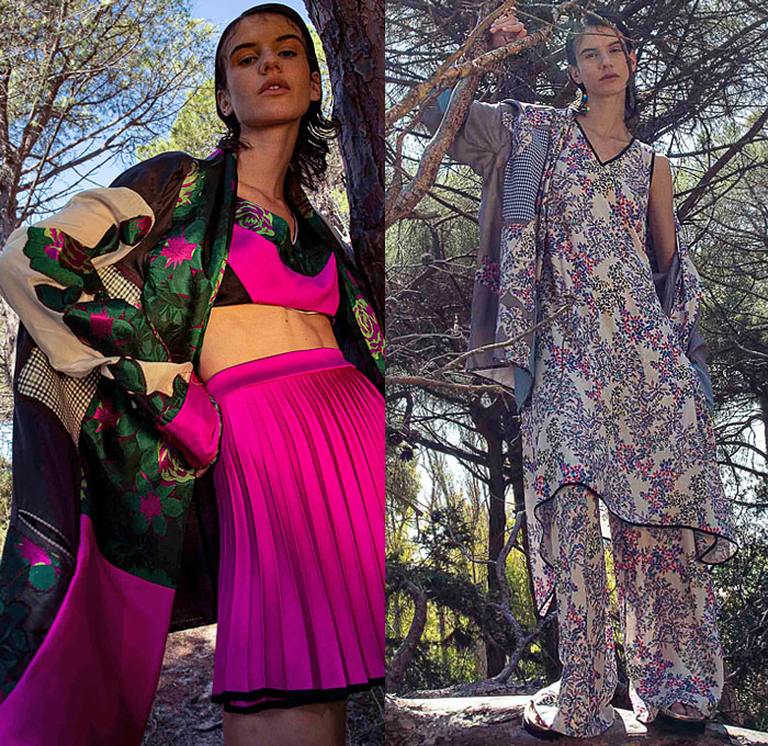 Antonio Marras 2022 Resort Cruise Pre-Spring Womens Lookbook - Sardinian Summer La Conchiglia - Bouclé Knit Flowers Floral Embroidery Jacquard Patches Sequins Gems Crystals High Shoulders Headband Cardigan Sweater Kimono Coat Crop Top Midriff Silk Satin Check Accordion Pleats Miniskirt Denim Jeans Jacket Vest Shorts Wide Leg Palazzo Pants Leopard Ruffles Blazer Hotpants Pantsuit Lace Swimwear Blouse Sheer Tulle Prairie Dress Shirtdress Pinwheel Stripes Straw Hat Sandals Umbrella