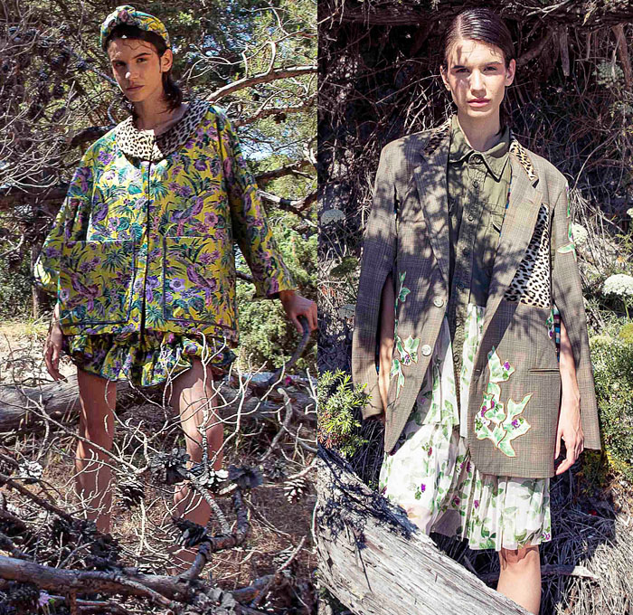 Antonio Marras 2022 Resort Cruise Pre-Spring Womens Lookbook - Sardinian Summer La Conchiglia - Bouclé Knit Flowers Floral Embroidery Jacquard Patches Sequins Gems Crystals High Shoulders Headband Cardigan Sweater Kimono Coat Crop Top Midriff Silk Satin Check Accordion Pleats Miniskirt Denim Jeans Jacket Vest Shorts Wide Leg Palazzo Pants Leopard Ruffles Blazer Hotpants Pantsuit Lace Swimwear Blouse Sheer Tulle Prairie Dress Shirtdress Pinwheel Stripes Straw Hat Sandals Umbrella