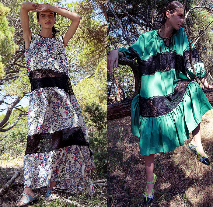 Antonio Marras 2022 Resort Cruise Pre-Spring Womens Lookbook - Sardinian Summer La Conchiglia - Bouclé Knit Flowers Floral Embroidery Jacquard Patches Sequins Gems Crystals High Shoulders Headband Cardigan Sweater Kimono Coat Crop Top Midriff Silk Satin Check Accordion Pleats Miniskirt Denim Jeans Jacket Vest Shorts Wide Leg Palazzo Pants Leopard Ruffles Blazer Hotpants Pantsuit Lace Swimwear Blouse Sheer Tulle Prairie Dress Shirtdress Pinwheel Stripes Straw Hat Sandals Umbrella