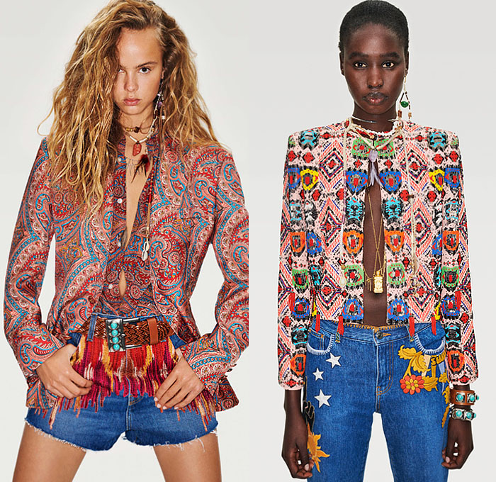 Etro 2022 Resort Cruise Pre-Spring Womens Lookbook Presentation - Rebel Bohemian Boho Chic Biker Motorcycle Rider 1960s Sixties Knit Mesh Crochet Weave Tribal Psychedelic Sweater Suede Paisley Decorative Art Shirtdress Bedazzled Sequins Beads Gemstones Metal Mesh Strapless Noodle Strap Dress Sheer Fringes Flowers Floral Vest Ruffles Tiered Coat Poncho Sweatshirt Crop Top Midriff Cutoffs Shorts Patchwork Denim Jeans Moto Pants Miniskirt Fishnet Sandals Cowgirl Boots Handbag