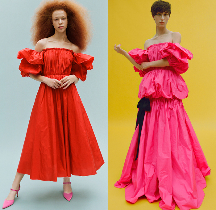 Jason Wu Collection 2022 Resort Cruise Pre-Spring Womens Lookbook Presentation - Bedazzled Jeweled Crystals Taffeta Dress Gown Broken Pleats Flowers Floral Prairie Damsel Dress Patchwork Shirtdress Blouse Wide Leg Noodle Strap Draped Strapless Open Shoulders Ruffles Tiered Bow Ribbon Triangle Cutout Bralette Silk Satin Lace Embroidery Tulle Sheer Polka Dots